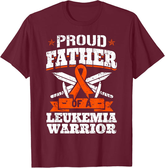 Proud Father Of A Leukemia Warrior Dad Awareness Ribbon T-Shirt - T-Shirt | Maroon