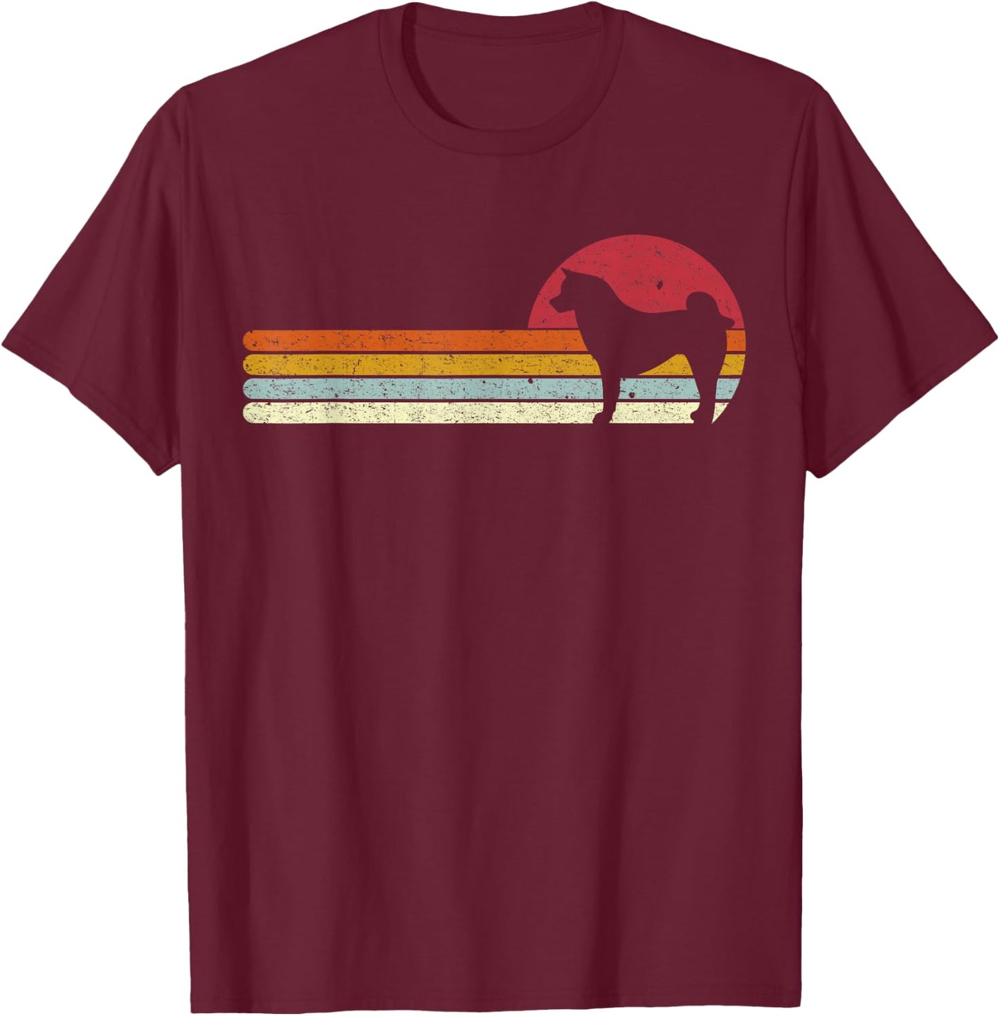 Sunset Akita Distressed Japanese Dog Owner T-Shirt - T-Shirt | Maroon