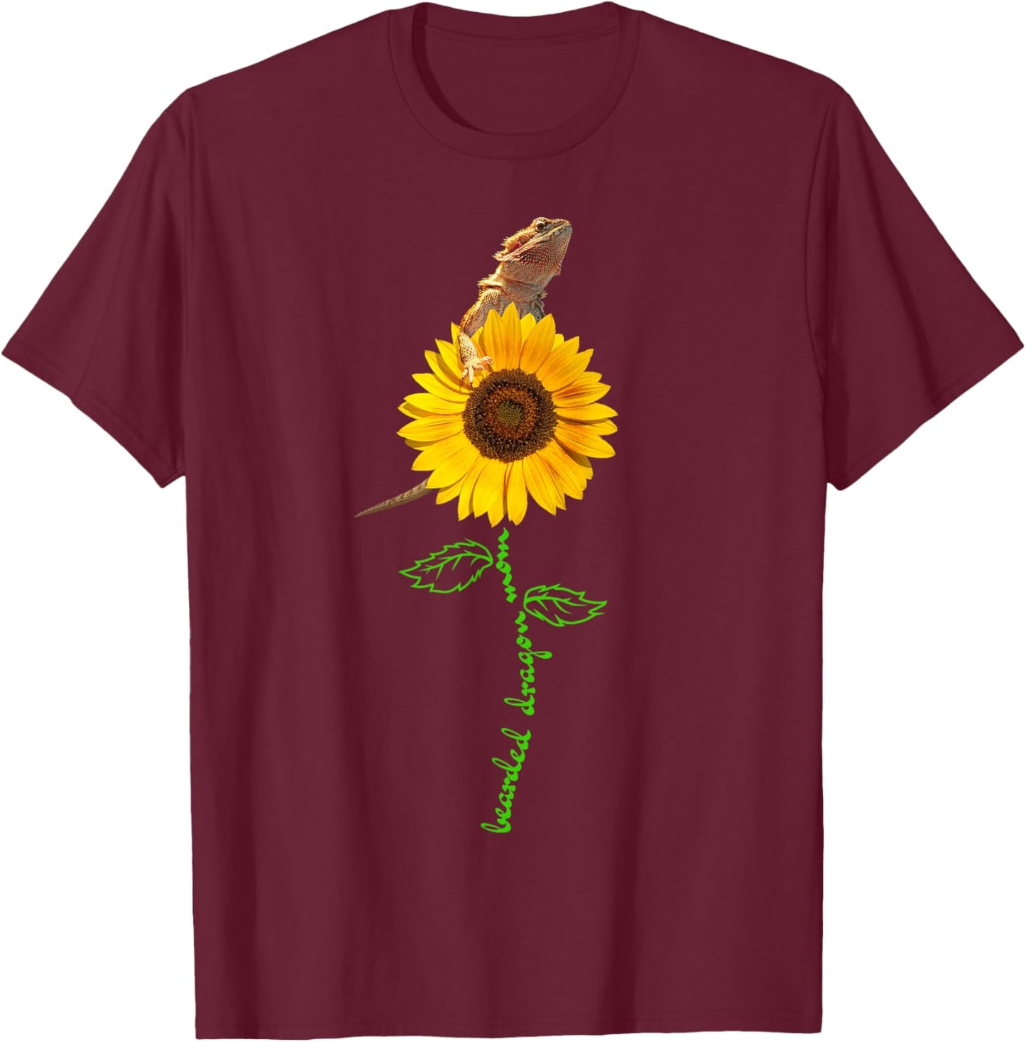 Bearded Dragon Mom Sunflower Pogona Beardie Pet Lovers Owner T-Shirt - T-Shirt | Maroon