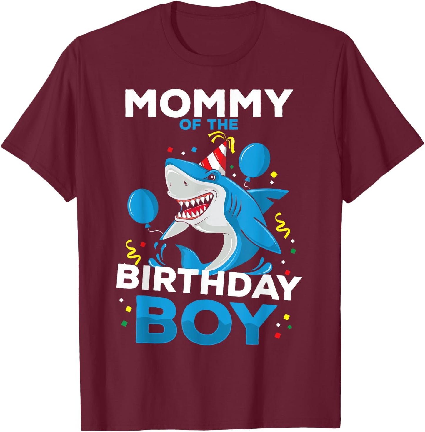 Mommy of The Birthday Boy Shark Ocean Theme Matching Family T-Shirt - T-Shirt | Maroon