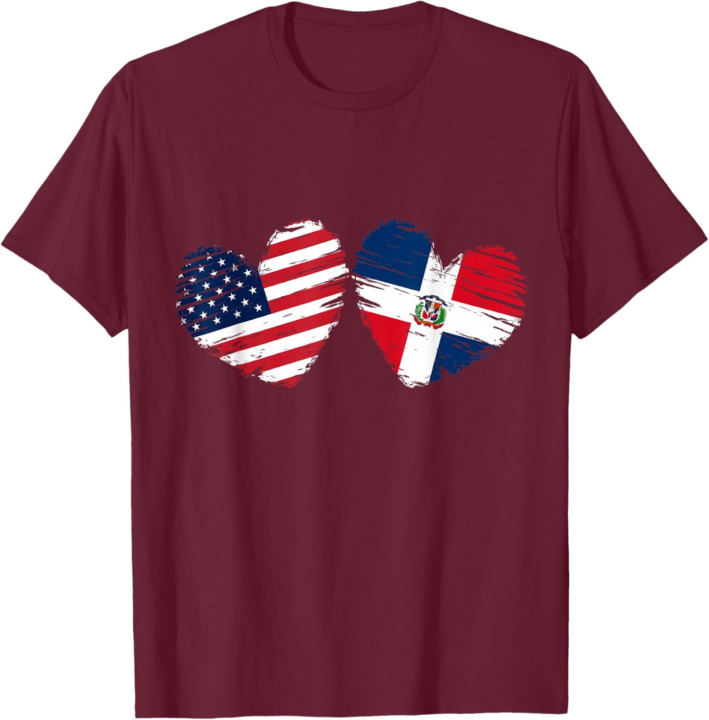 USA Dominican Republic Flag Heart Dominican American T-Shirt - T-Shirt | Maroon
