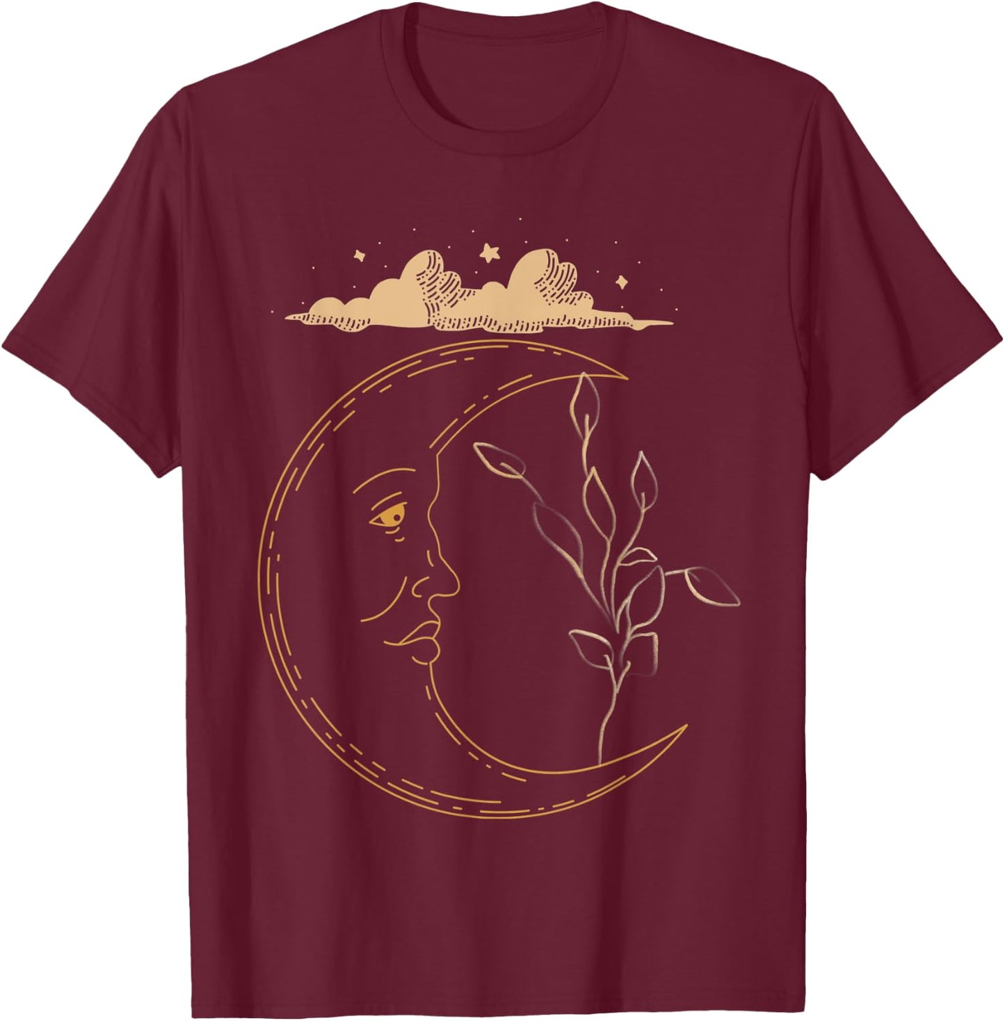 Celestial'd Gold Plant Moon T-Shirt - T-Shirt | Maroon