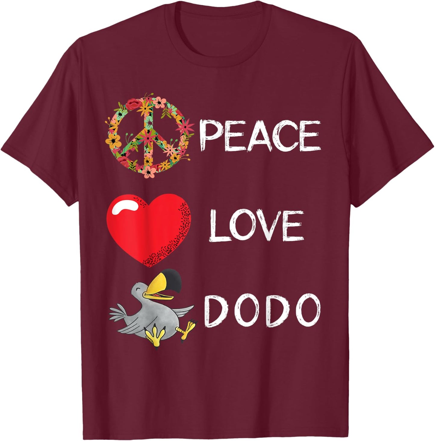 Dodo Bird Love Peace Extinct Flightless Dronte Bird Watcher T-Shirt - T-Shirt | Maroon