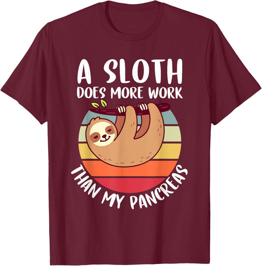 Funny My Pancreas Diabetes Type 1 T1D Sloth Vintage Kids Boy T-Shirt - T-Shirt | Maroon