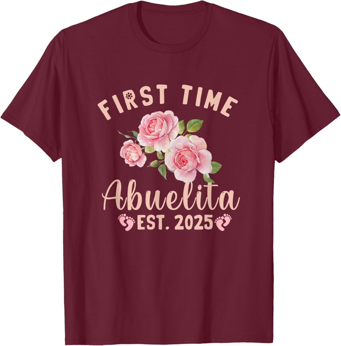 First Time Abuelita Est 2025 Grandma Pregnancy Announcement , Small, Black T-Shirt - T-Shirt | Maroon