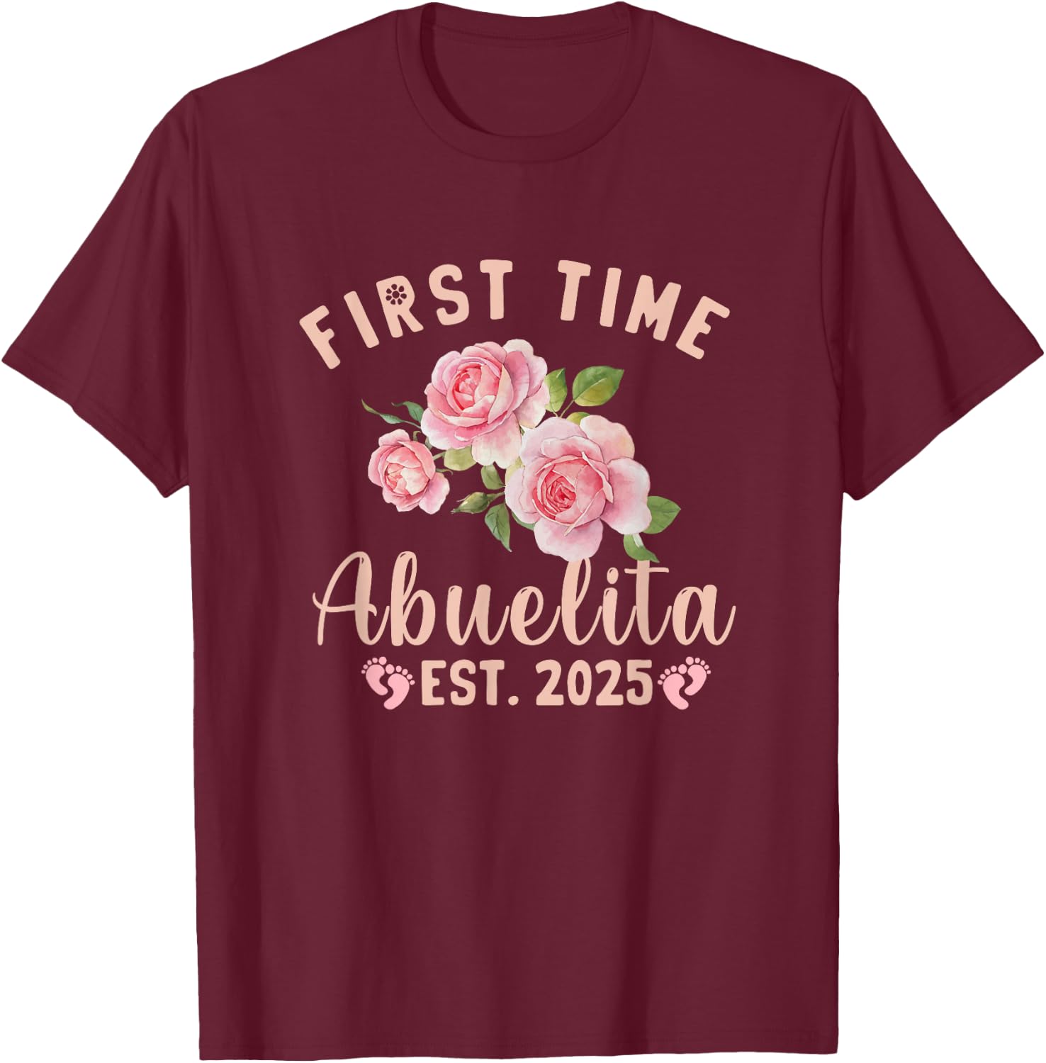 First Time Abuelita Est 2025 Grandma Pregnancy Announcement , Small, Black T-Shirt - T-Shirt | Maroon