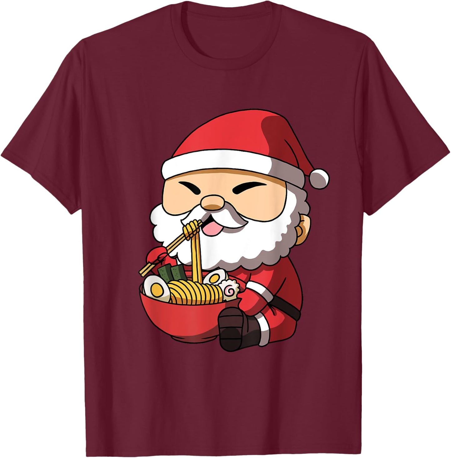 Kawaii Anime Christmas Santa Claus Japanese Ramen T-Shirt - T-Shirt | Maroon