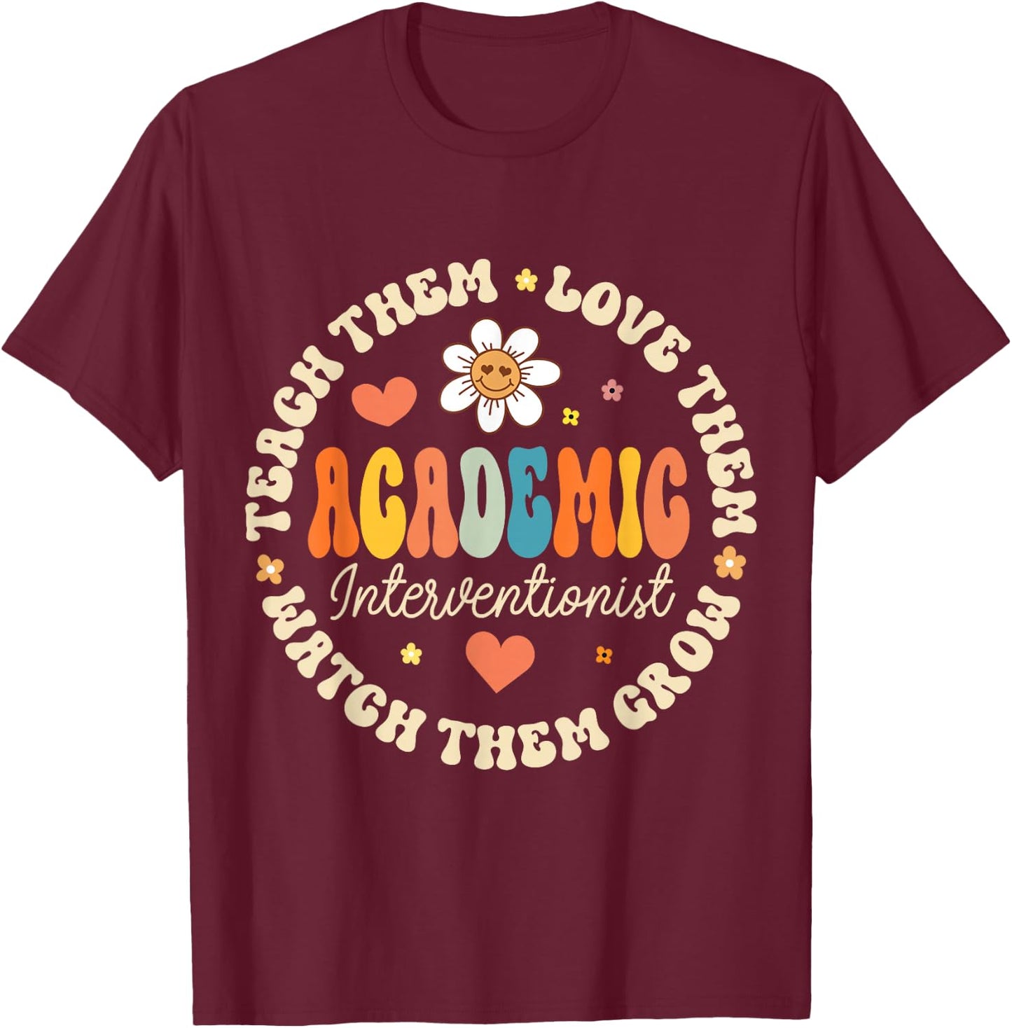 Academic Interventionist Reading Math Title One Teacher Crew T-Shirt - T-Shirt | Maroon