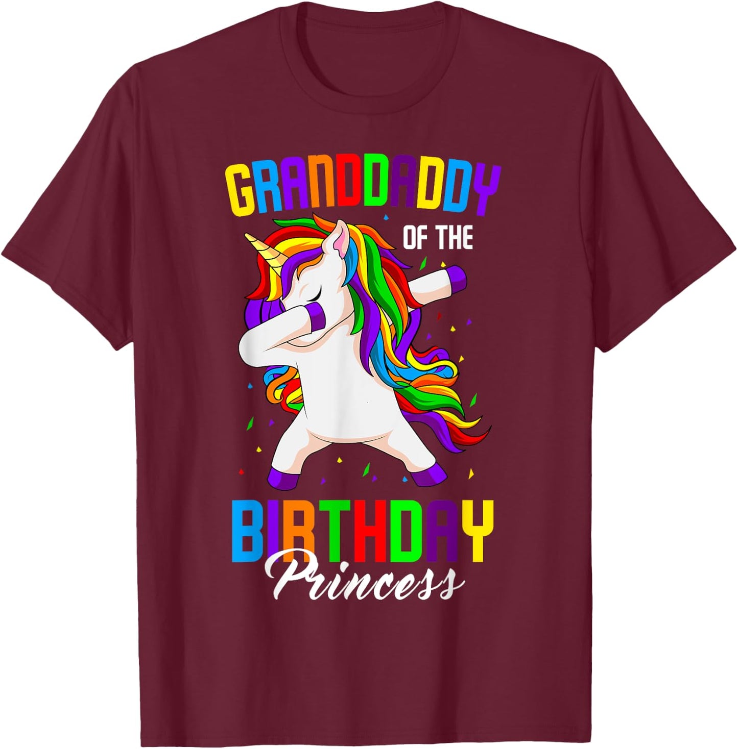 Granddaddy of the Birthday Princess Unicorn Dabbing Party T-Shirt - T-Shirt | Maroon