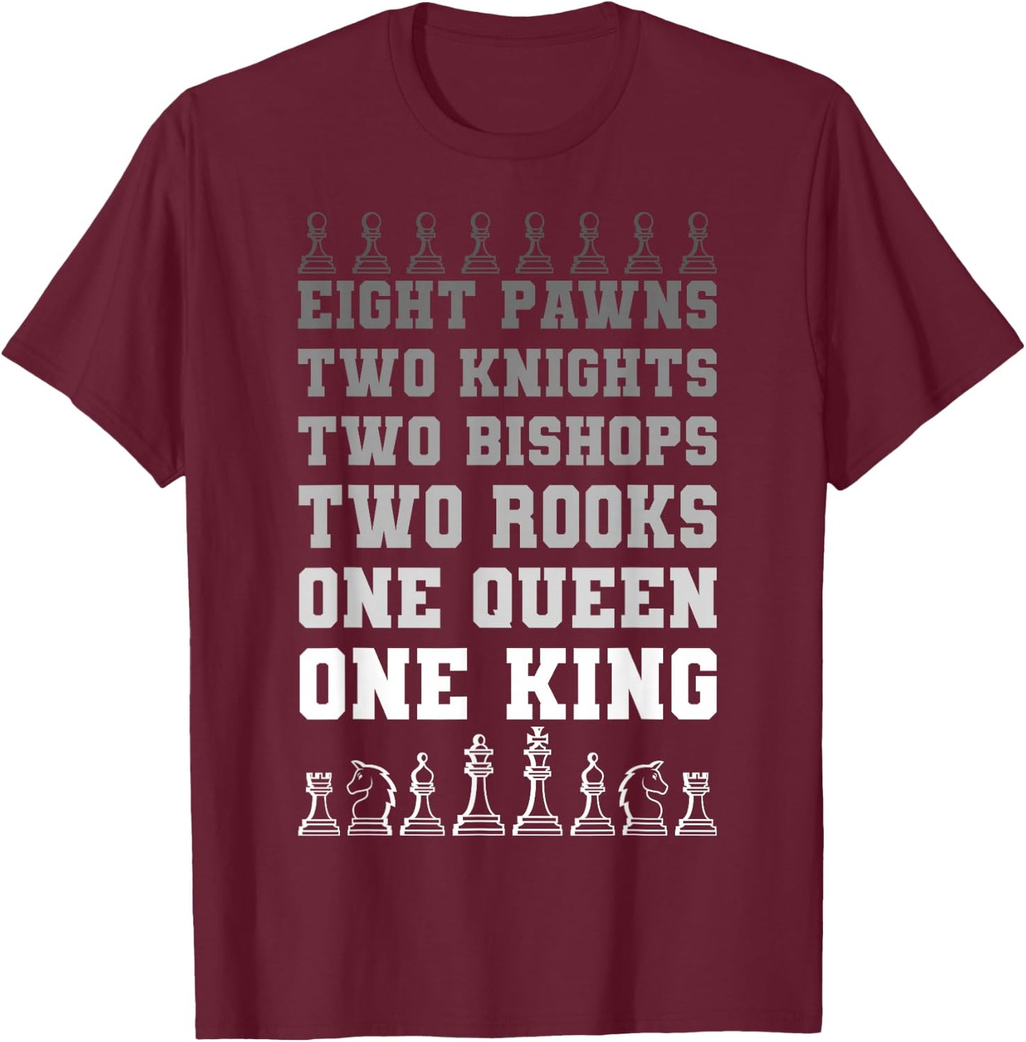Chess Players Queen King Rook Pawns Horse Bishop Boardgame T-Shirt - T-Shirt | Maroon