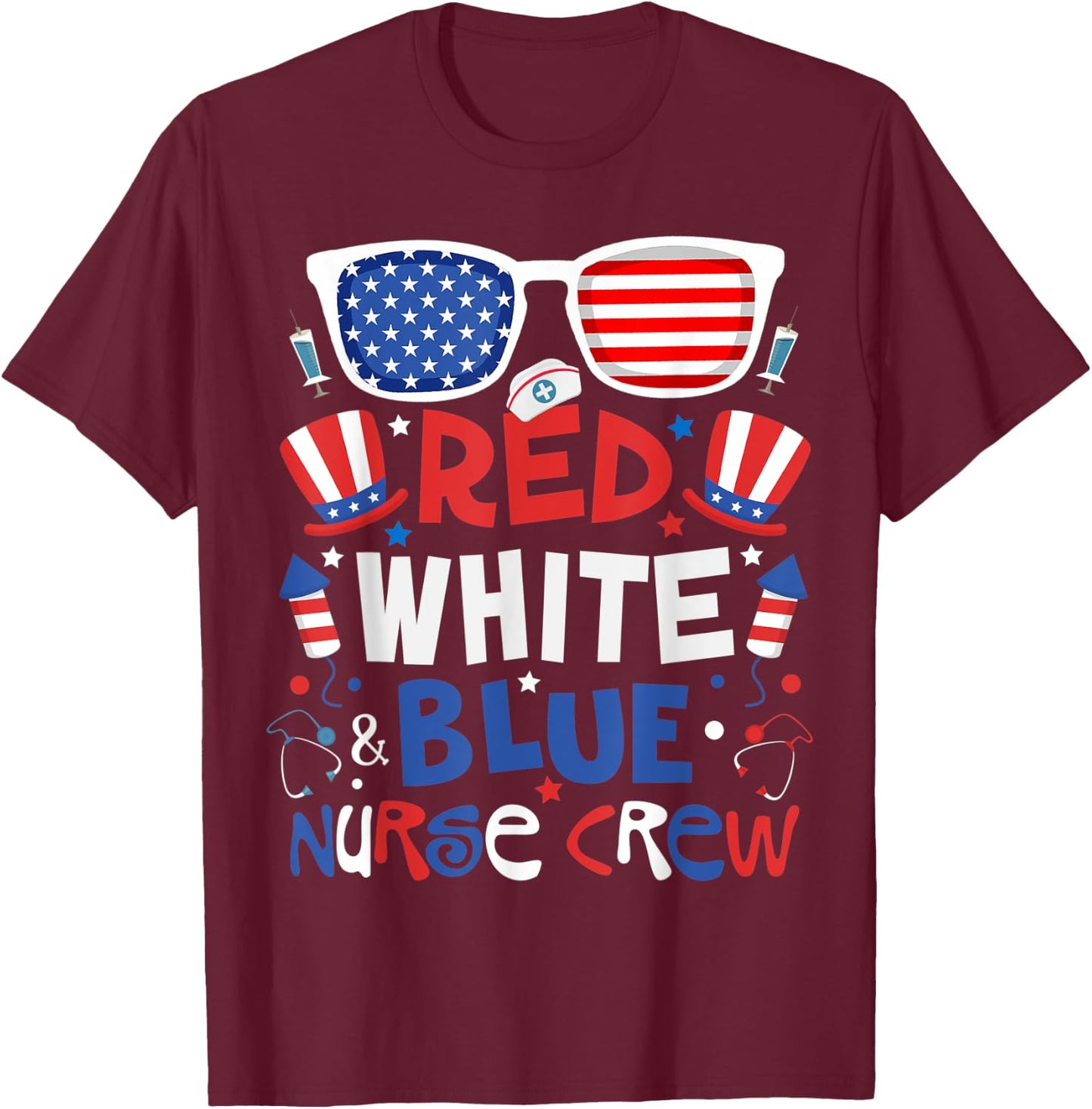 4th Of July Nurse Crew Scrub Tops Patriotic Nurses Matching Kids Men T-Shirt - T-Shirt | Maroon