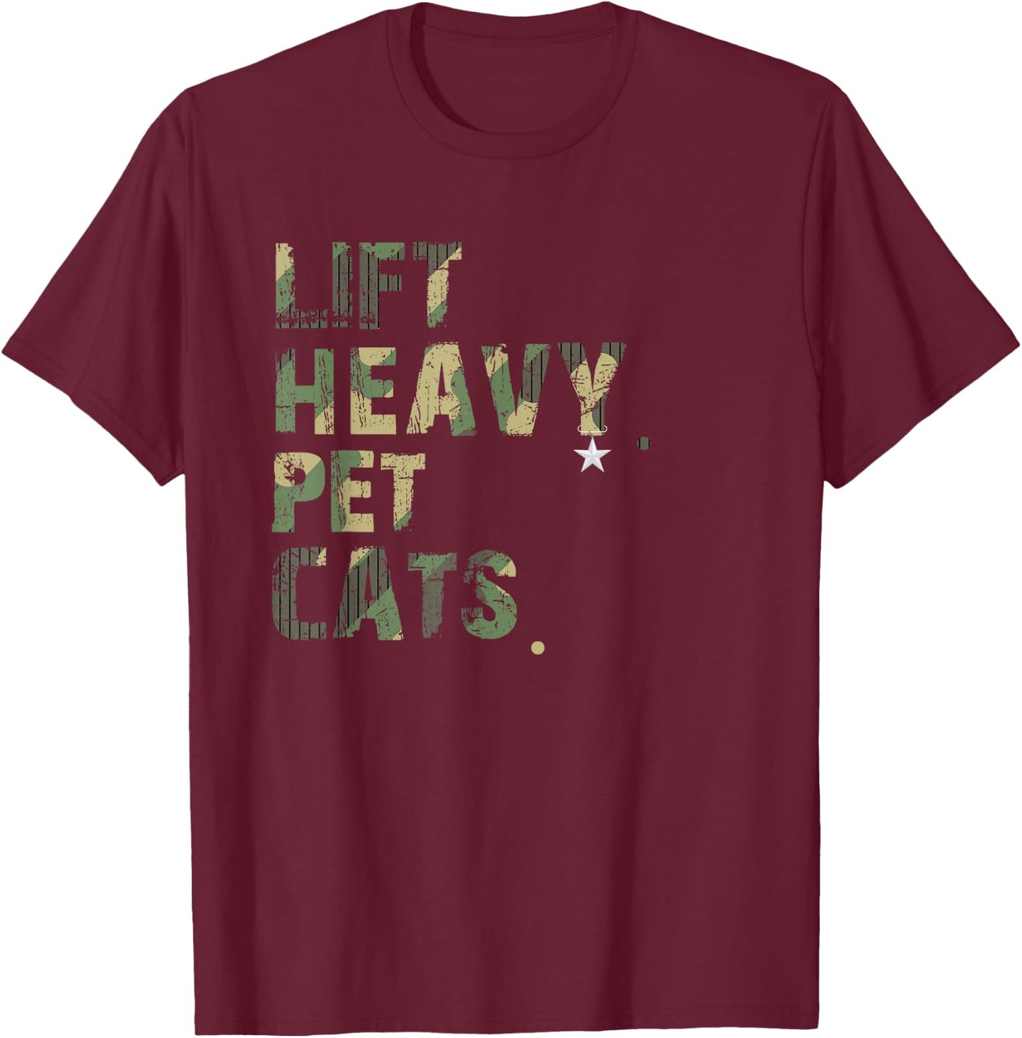 Lift Heavy Pet Cats American Flag Military Weightlifters T-Shirt - T-Shirt | Maroon