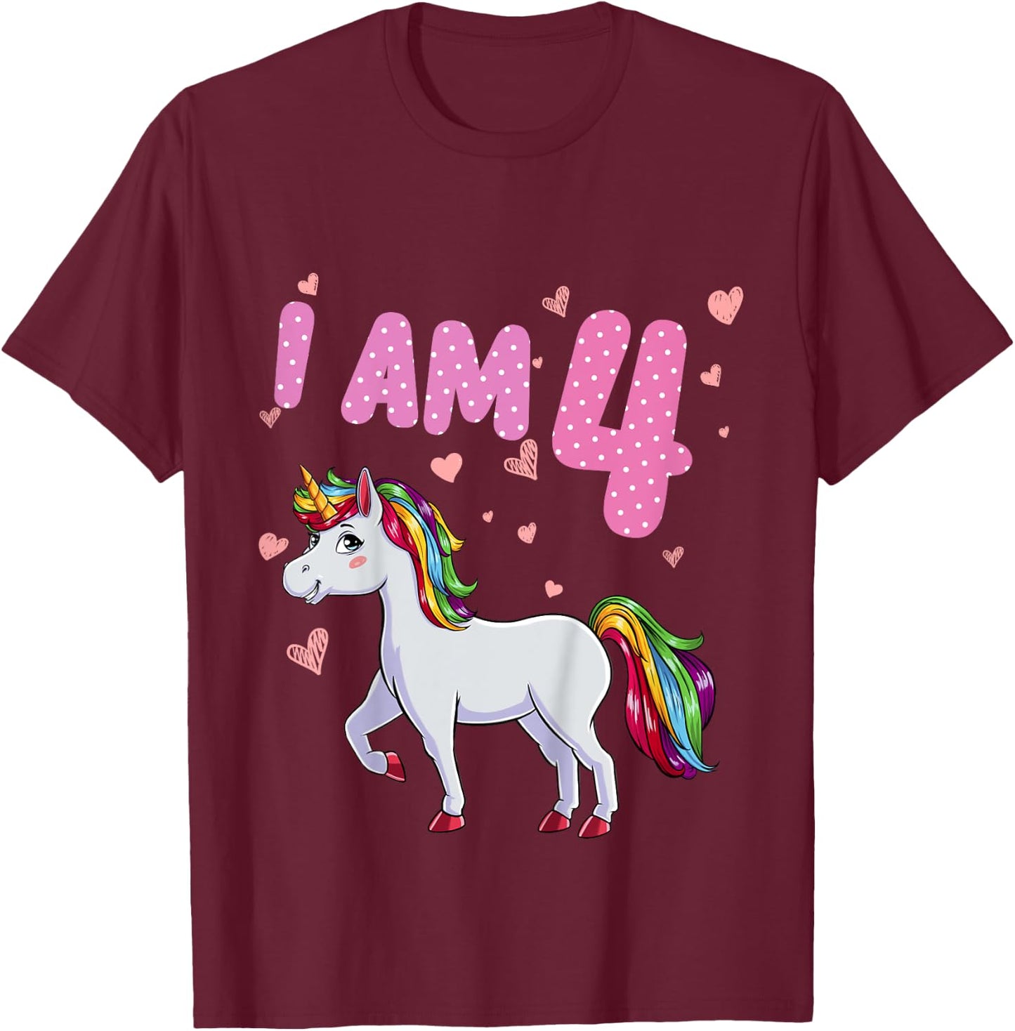 Unicorn Girl 4th Birthday 4 Years Old Girls Unicorn Birthday T-Shirt - T-Shirt | Maroon