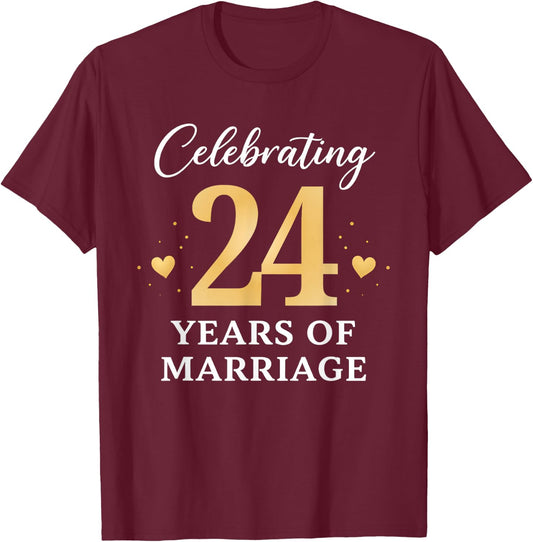 Celebrating 24 Years of Marriage Anniversary 24th T-Shirt - T-Shirt | Maroon