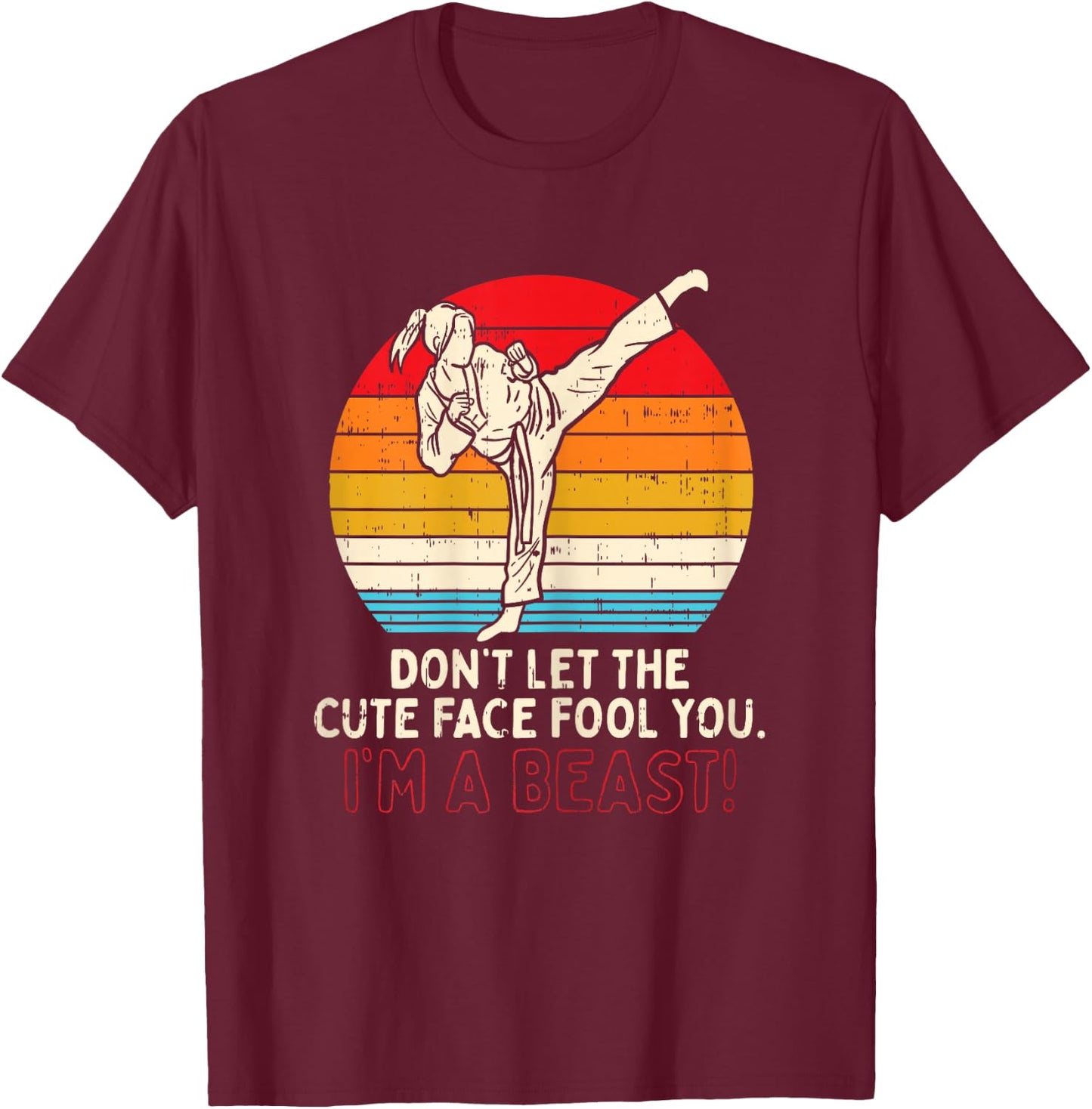 BoredKoalas Dont Let Cute Face Fool You Girl Taekwondo Kick Karate Gift T-Shirt - T-Shirt | Maroon