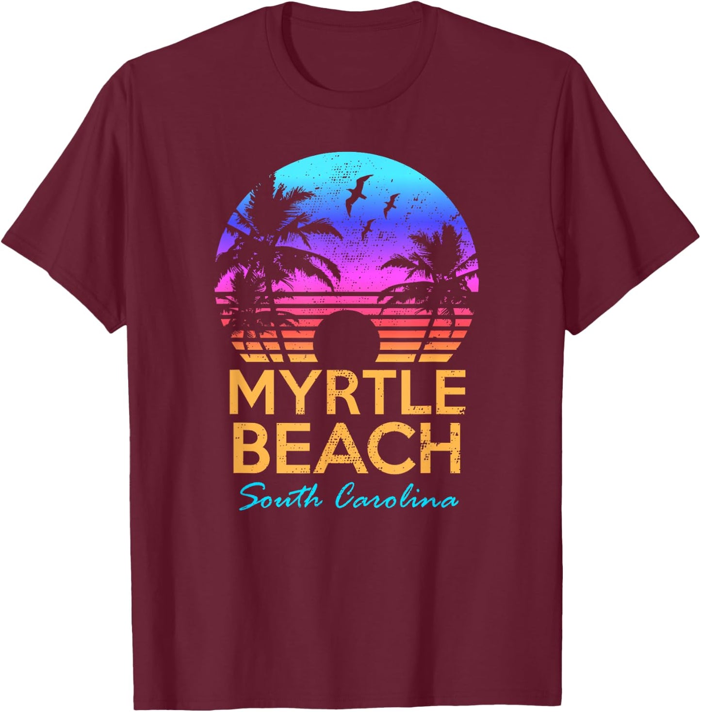Myrtle Beach South Carolina Vacation Vintage Sunset Graphic T-Shirt - T-Shirt | Maroon