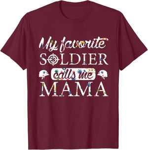My Favorite Soldier Calls Me Mama Flower T-Shirt - T-Shirt | Maroon