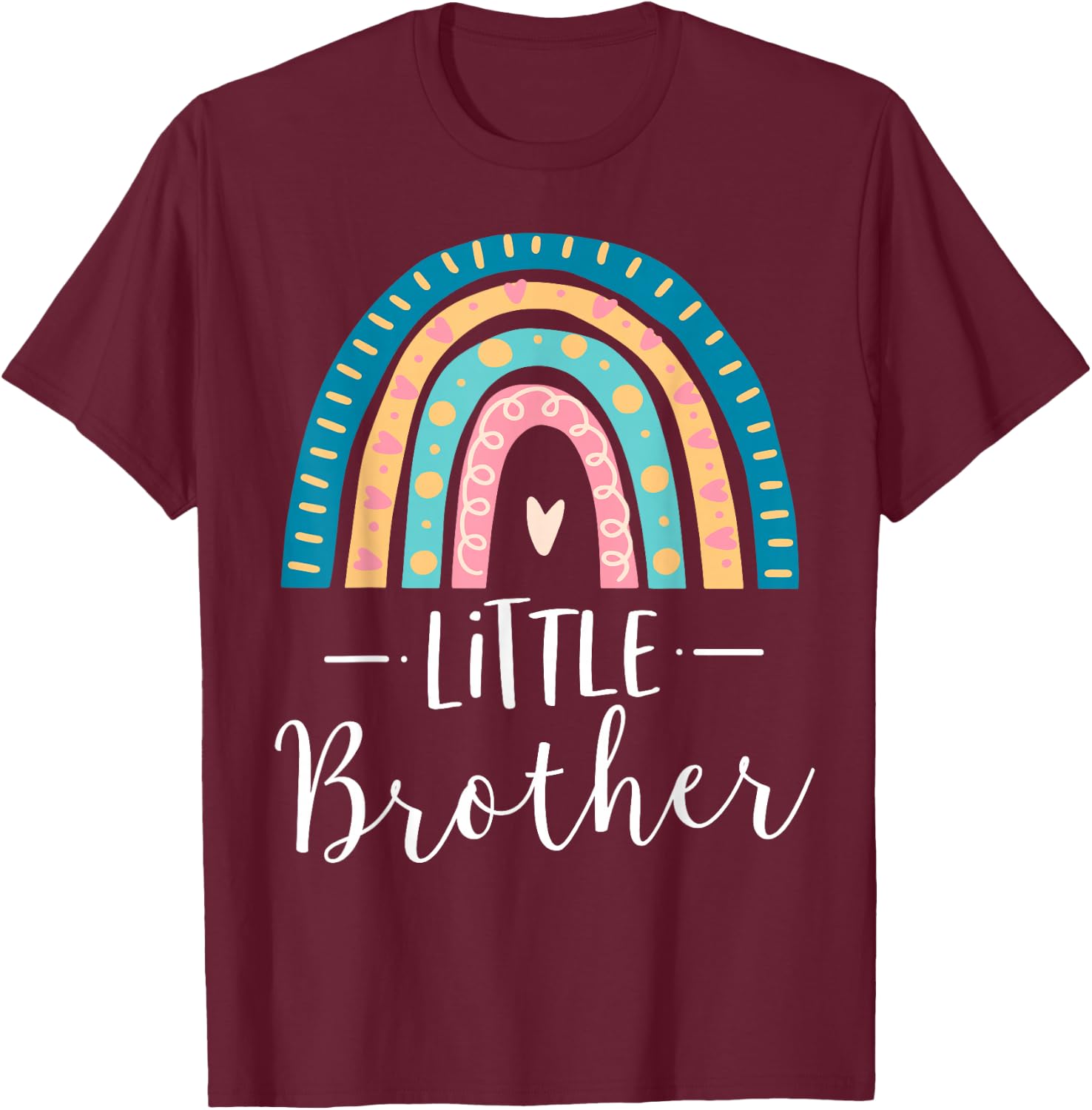 Little Brother Rainbow Sibling Gift Family Matching Birthday T-Shirt - T-Shirt | Maroon