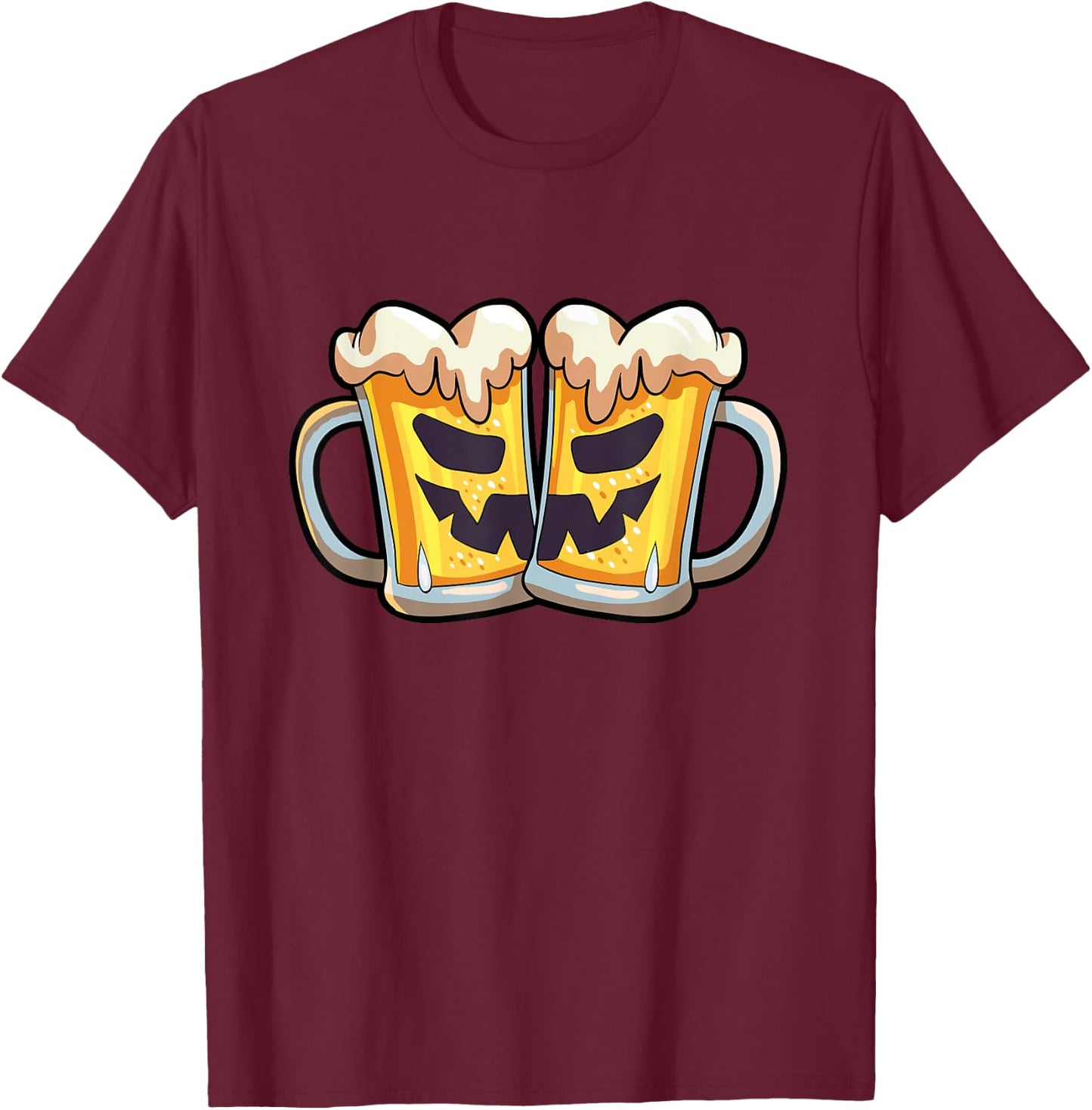 Funny Halloween Shirt Men Beer Lover Scary Pumpkin Face T-Shirt - T-Shirt | Maroon