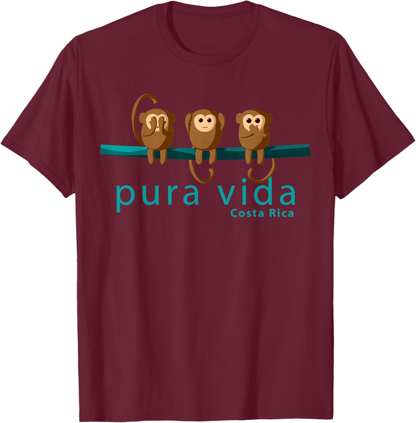 Pura Vida Monkeys Costa Rica T-Shirt - T-Shirt | Maroon