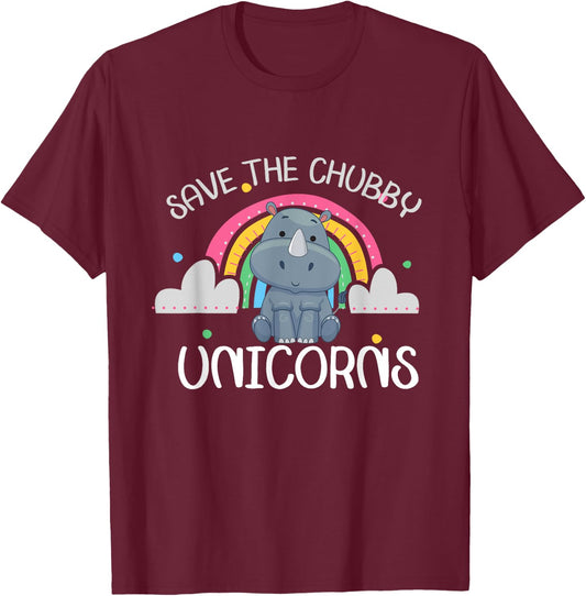 Funny Rhino Animal Rights Vintage Save The Chubby Unicorns T-Shirt - T-Shirt | Maroon