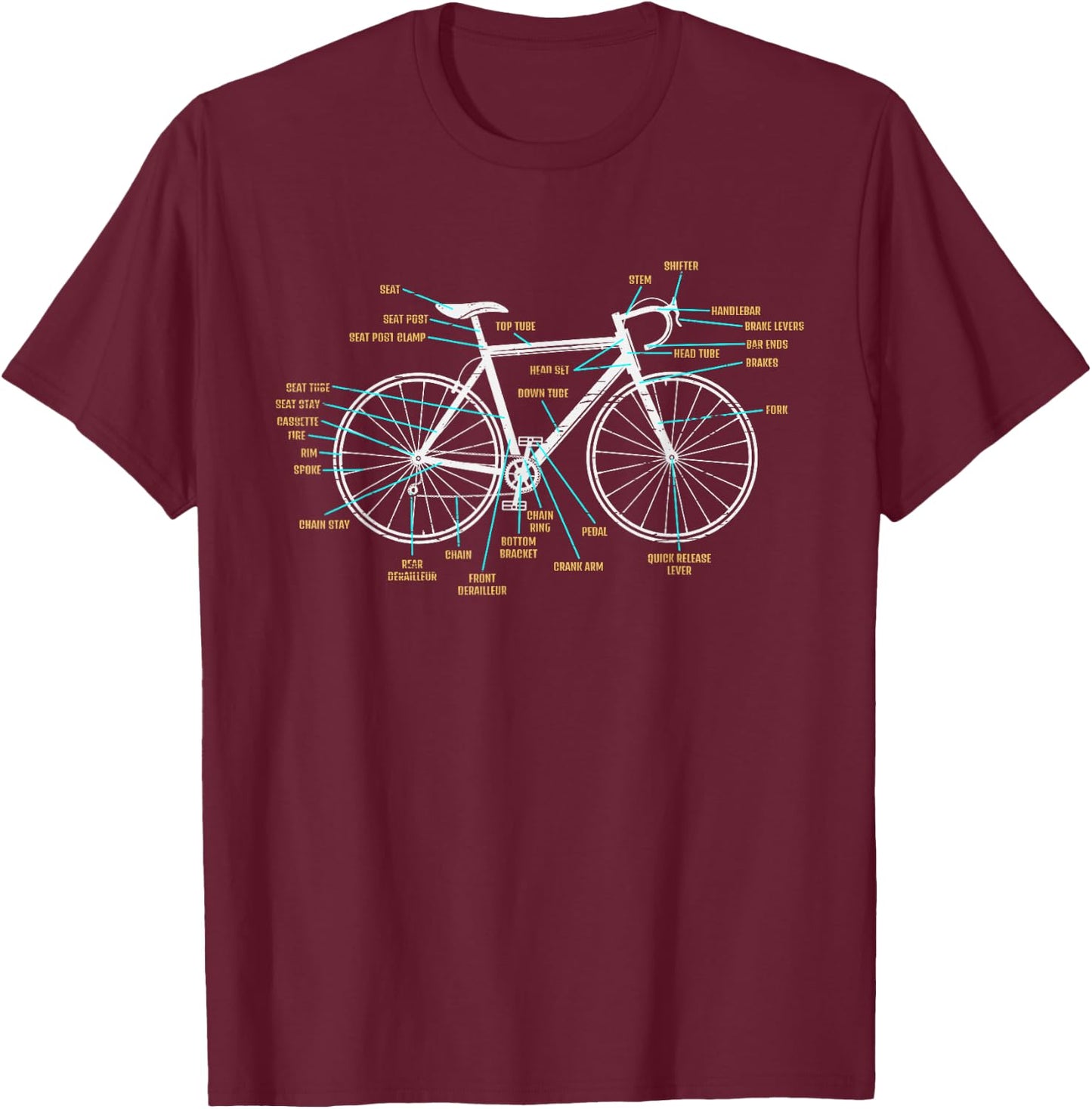 Bicycle Anatomy Road Bike Cycling T-Shirt - T-Shirt | Maroon
