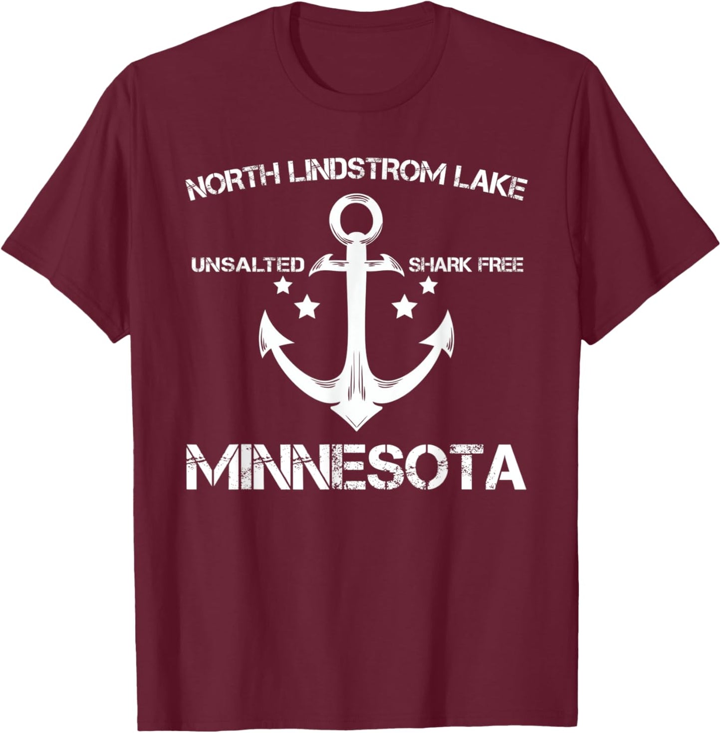 NORTH LINDSTROM LAKE MINNESOTA Funny Fishing Camping Gift T-Shirt - T-Shirt | Maroon