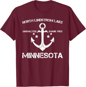NORTH LINDSTROM LAKE MINNESOTA Funny Fishing Camping Gift T-Shirt - T-Shirt | Maroon