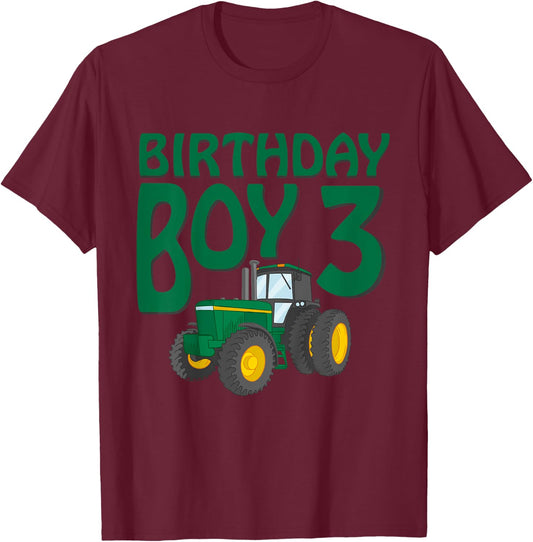 3rd Birthday Green Farm Tractor Shirt | Three 3 Year Old T-Shirt - T-Shirt | Maroon