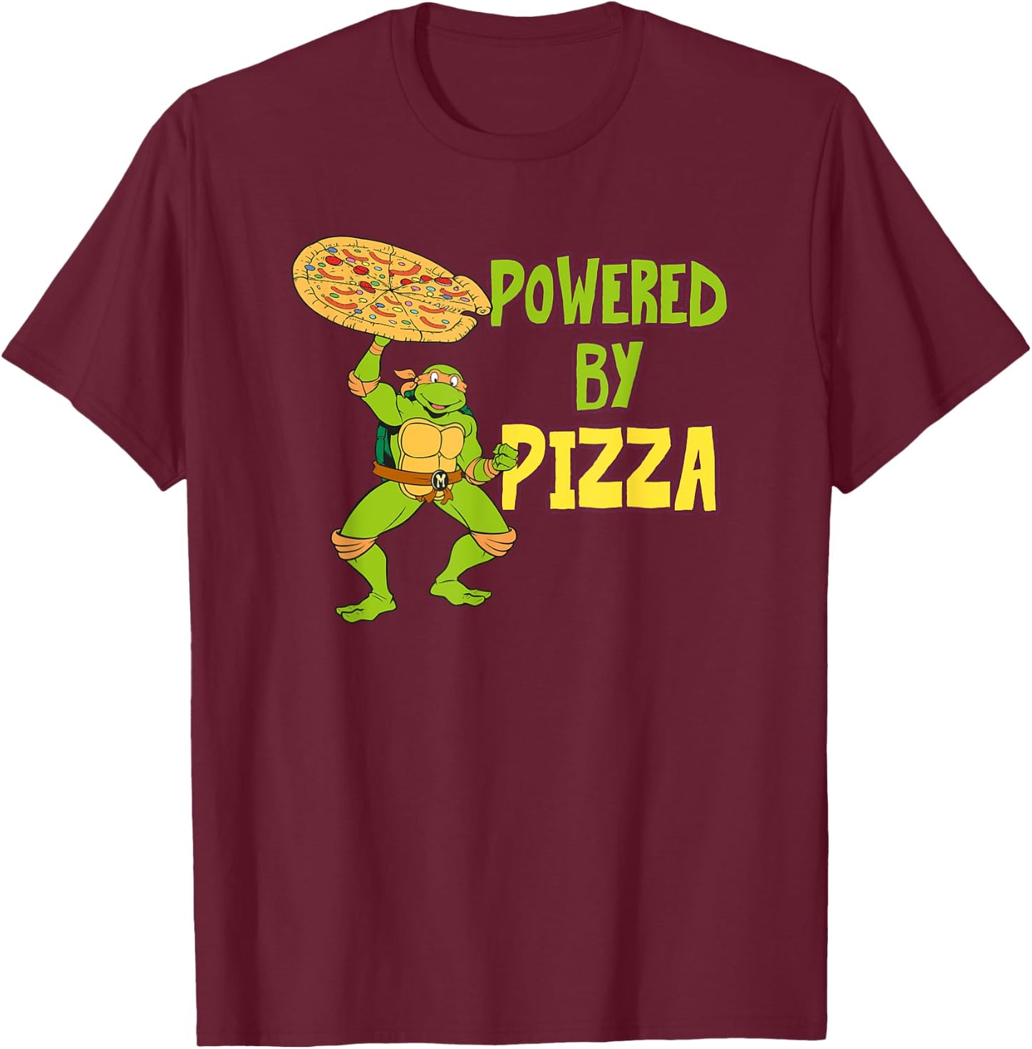Michelangelo - Powered by Pizza T-Shirt - T-Shirt | Maroon