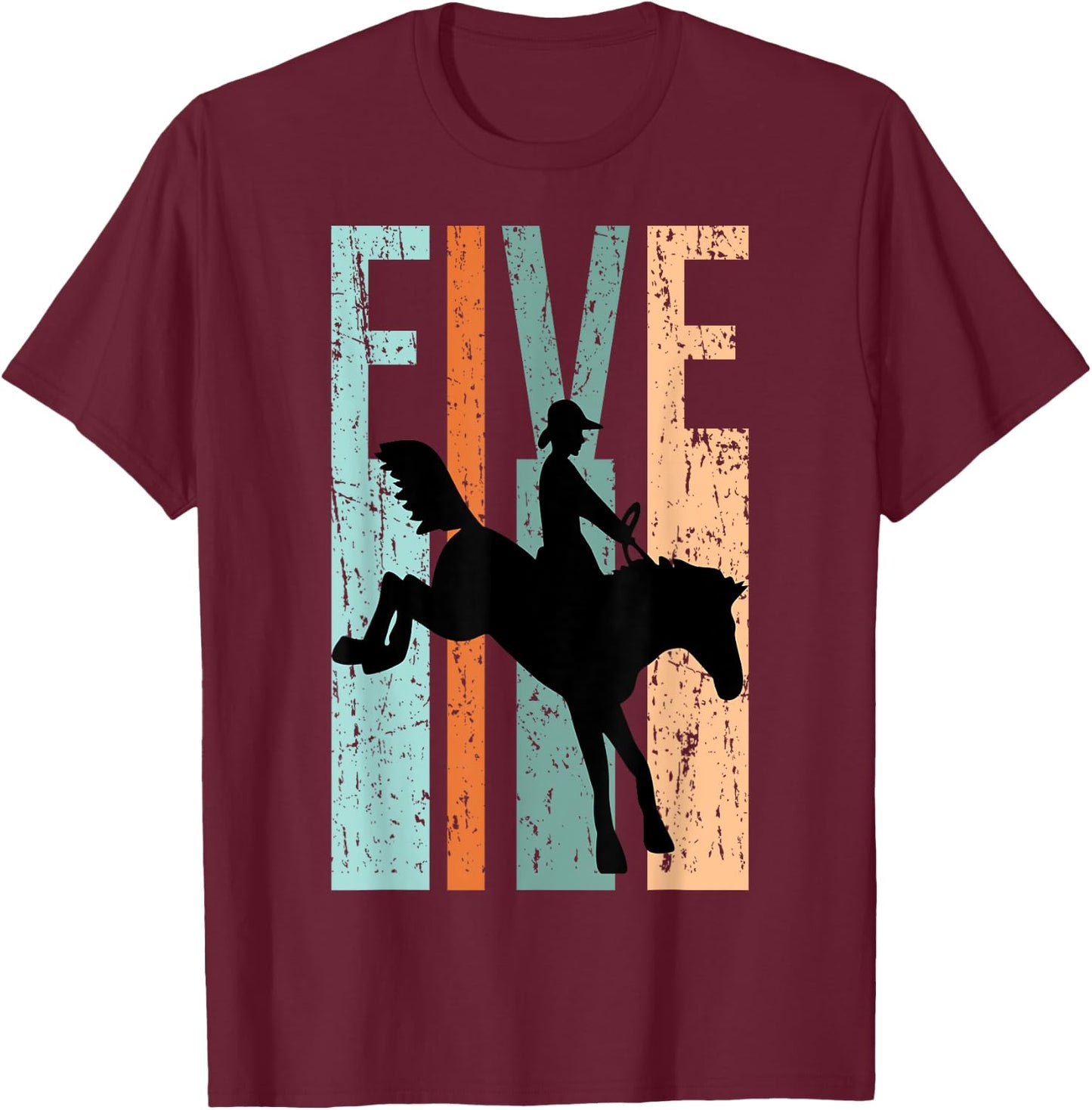 5th Birthday Kids Retro Rodeo Horse Lovers Cowboys Rider T-Shirt - T-Shirt | Maroon