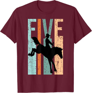 5th Birthday Kids Retro Rodeo Horse Lovers Cowboys Rider T-Shirt - T-Shirt | Maroon
