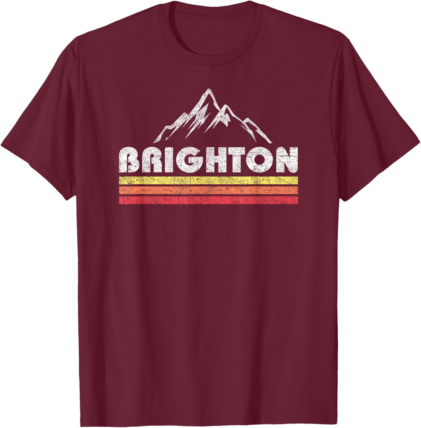 Vintage Retro Brighton Utah Mountain Faded Lines Ski T-Shirt - T-Shirt | Maroon