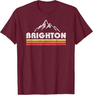 Vintage Retro Brighton Utah Mountain Faded Lines Ski T-Shirt - T-Shirt | Maroon