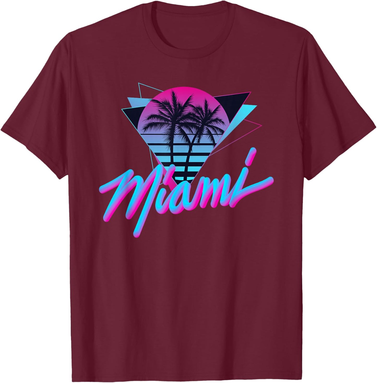 Miami - Palm Trees - Vaperwave Synthwave 80s Style Retro T-Shirt - T-Shirt | Maroon
