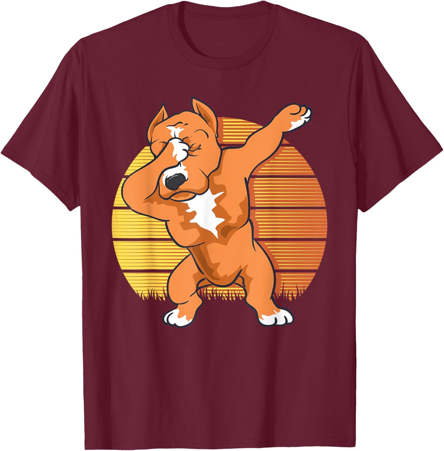 Vintage Sunset Funny Pitbull Dabbing Pitbull Fans Dog Men Women Kids T-Shirt - T-Shirt | Maroon