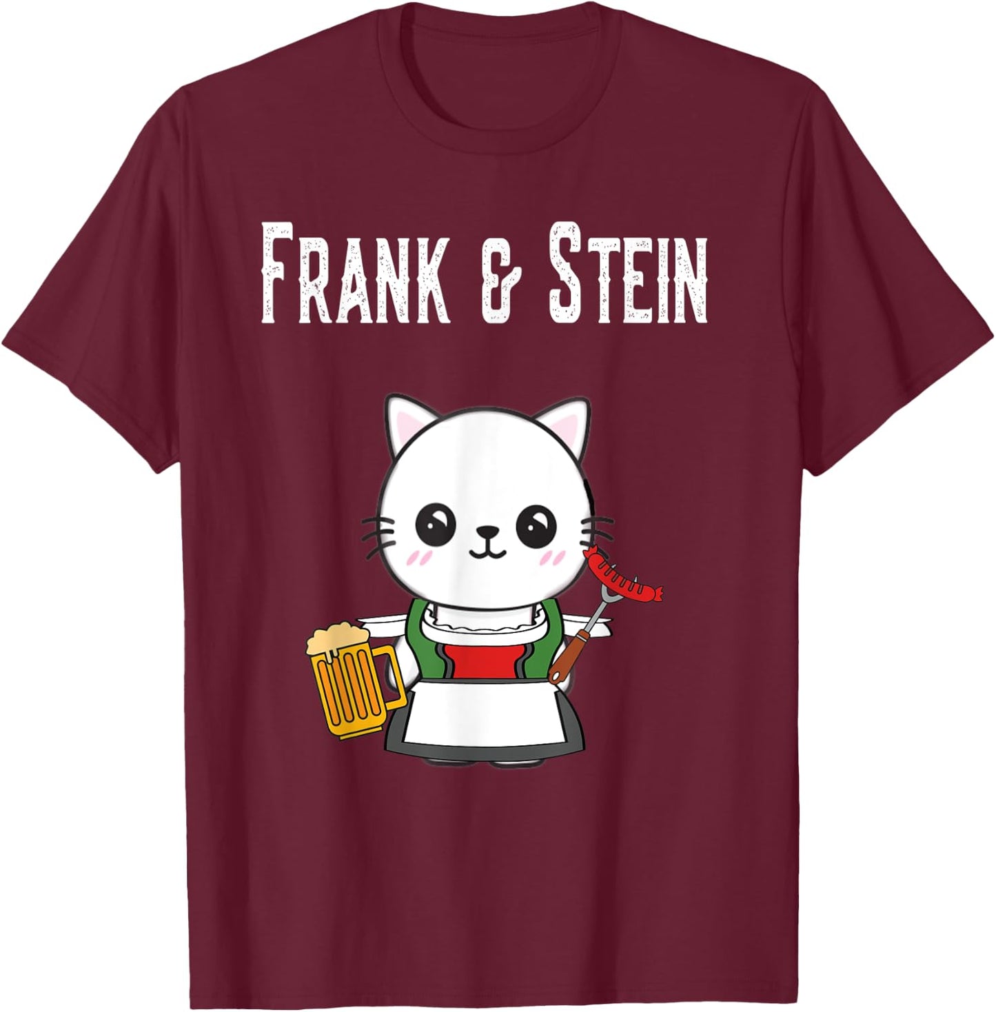 German Kawaii Cat Oktoberfest Germany Pride Stein T-Shirt - T-Shirt | Maroon