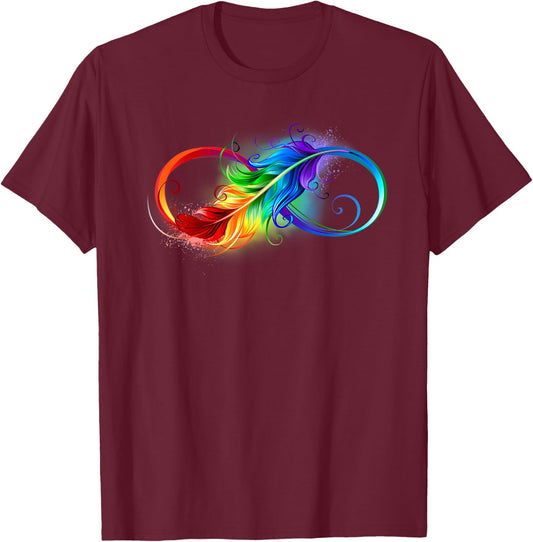 Rainbow Colorful Feather Infinity Symbol Sign T-Shirt - T-Shirt | Maroon