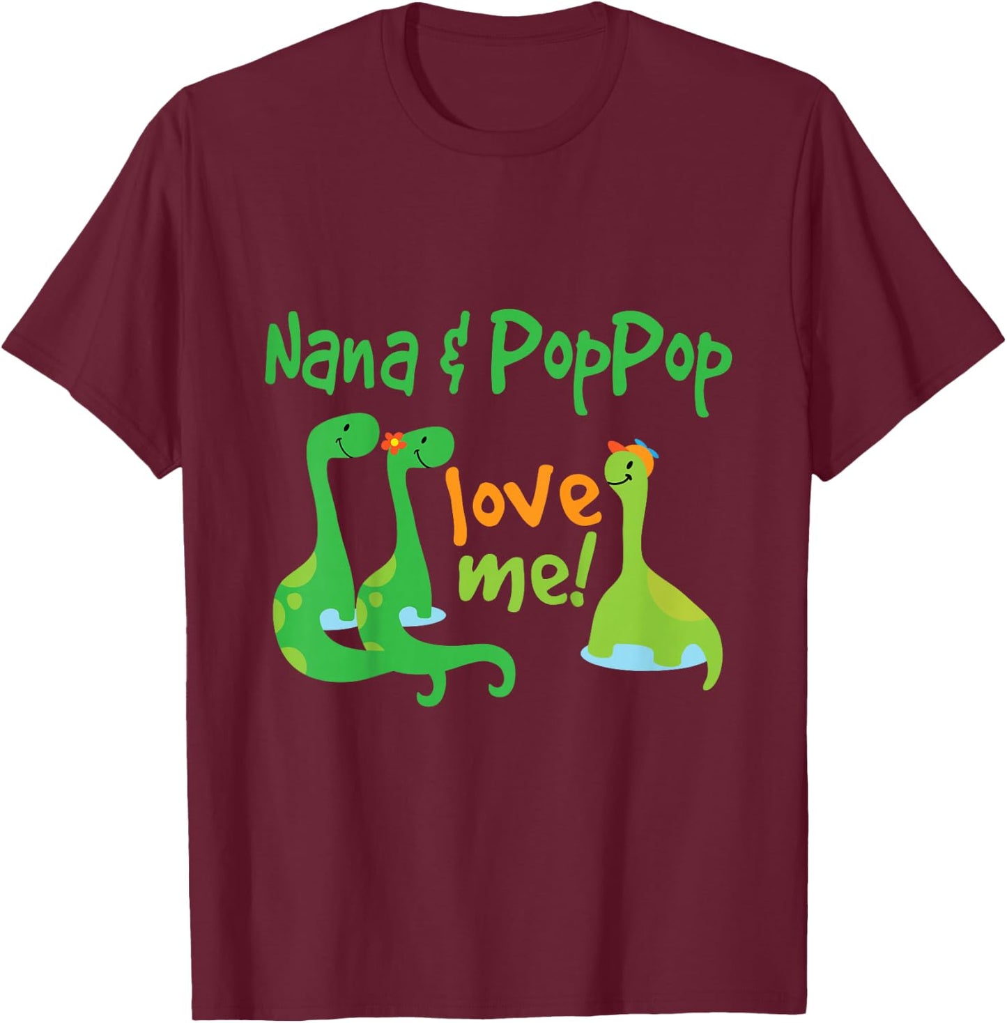Kids Nana and PopPop Love Me Grandson Dinosaur T-Shirt - T-Shirt | Maroon