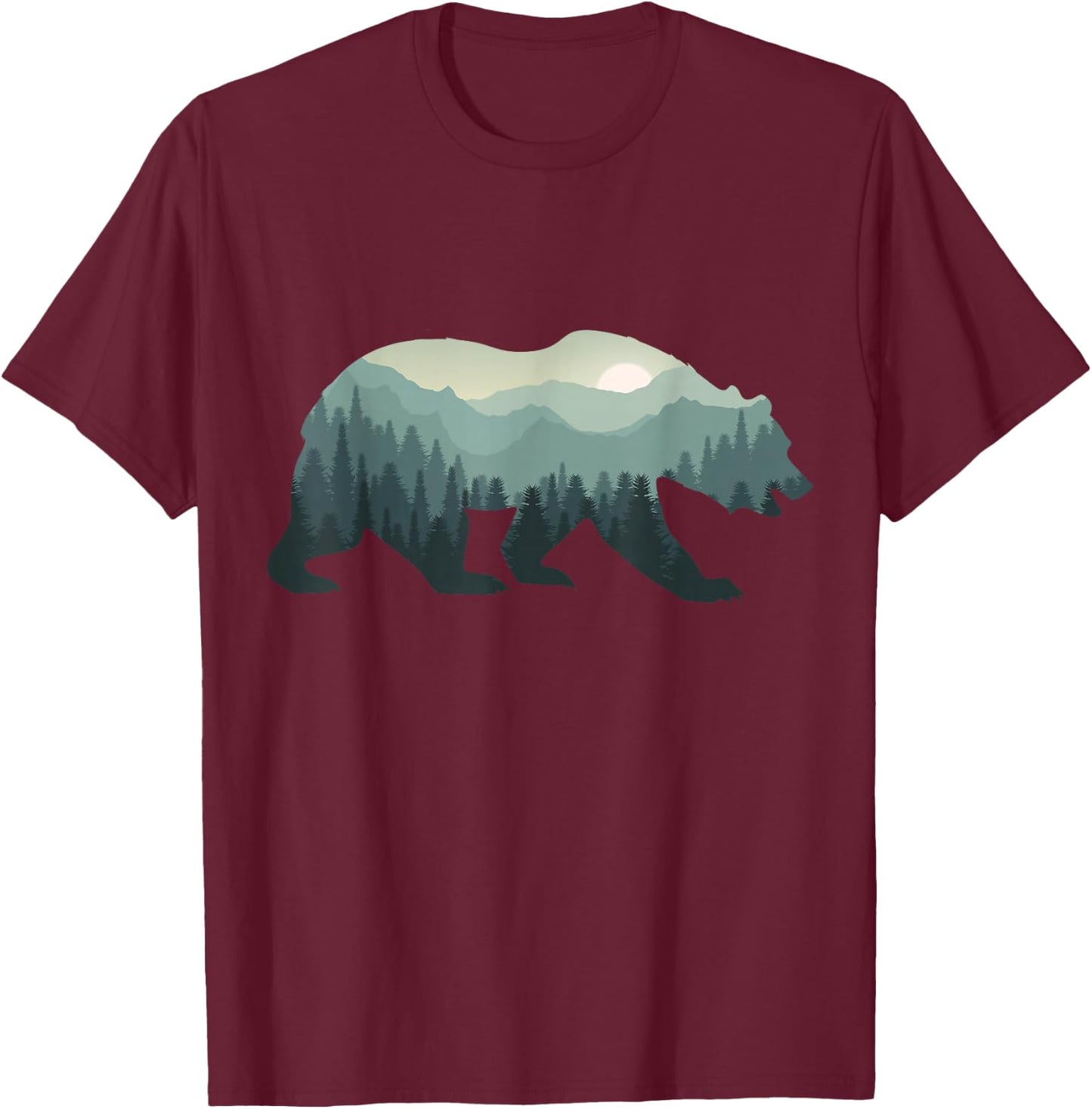 Misty Forest Bear Silhouette Wildlife Nature Lover T-Shirt - T-Shirt | Maroon