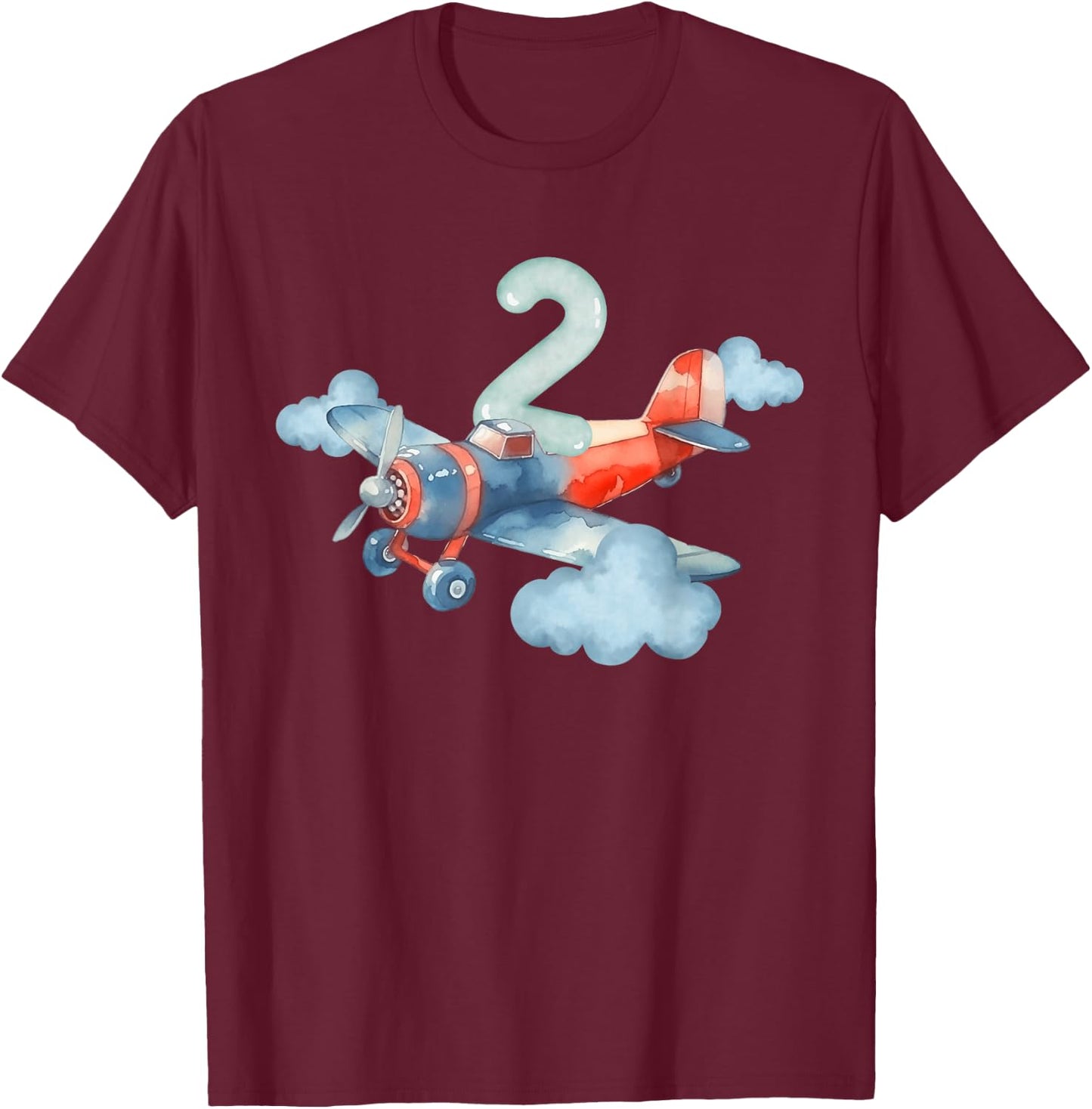 2nd Birthday Boys Airplane Pilot 2 Year Old Boy T-Shirt - T-Shirt | Maroon