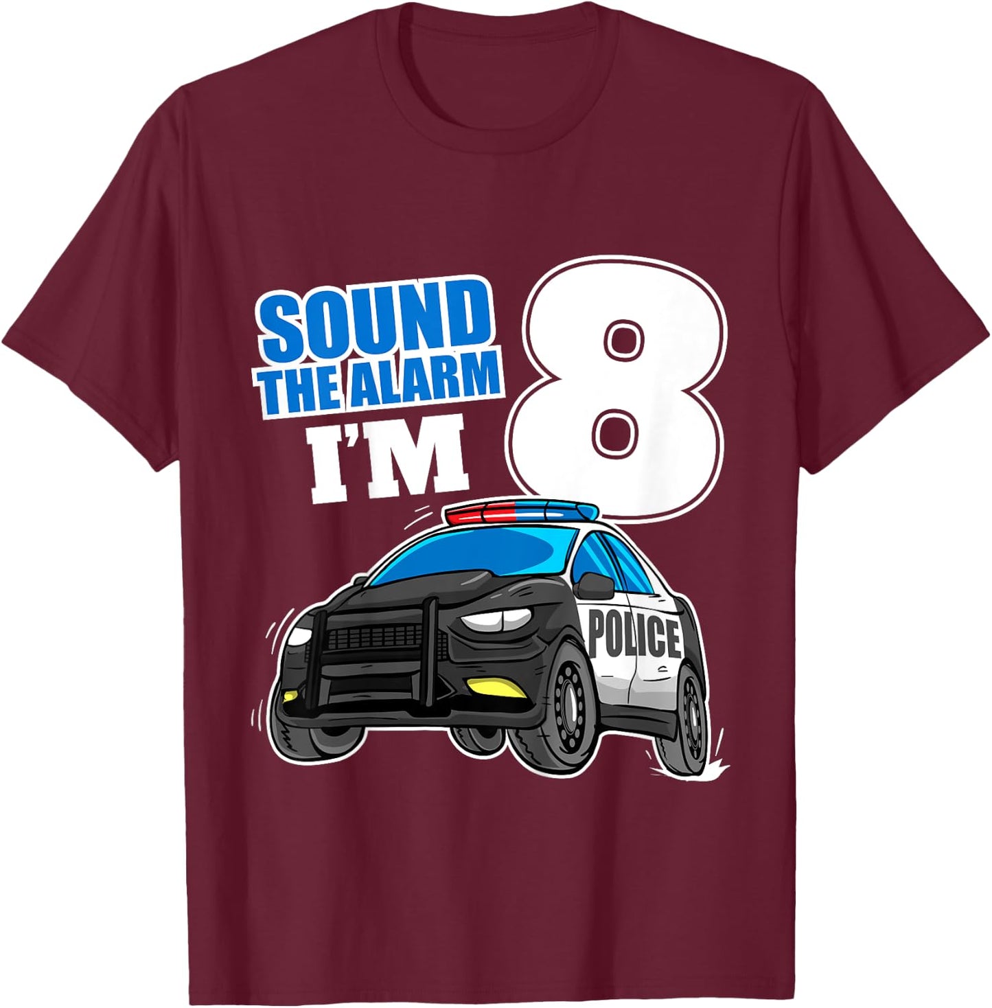 Kids Police Car 8th Birthday Boy 8 Cop Policeman Officer Eight T-Shirt - T-Shirt | Maroon