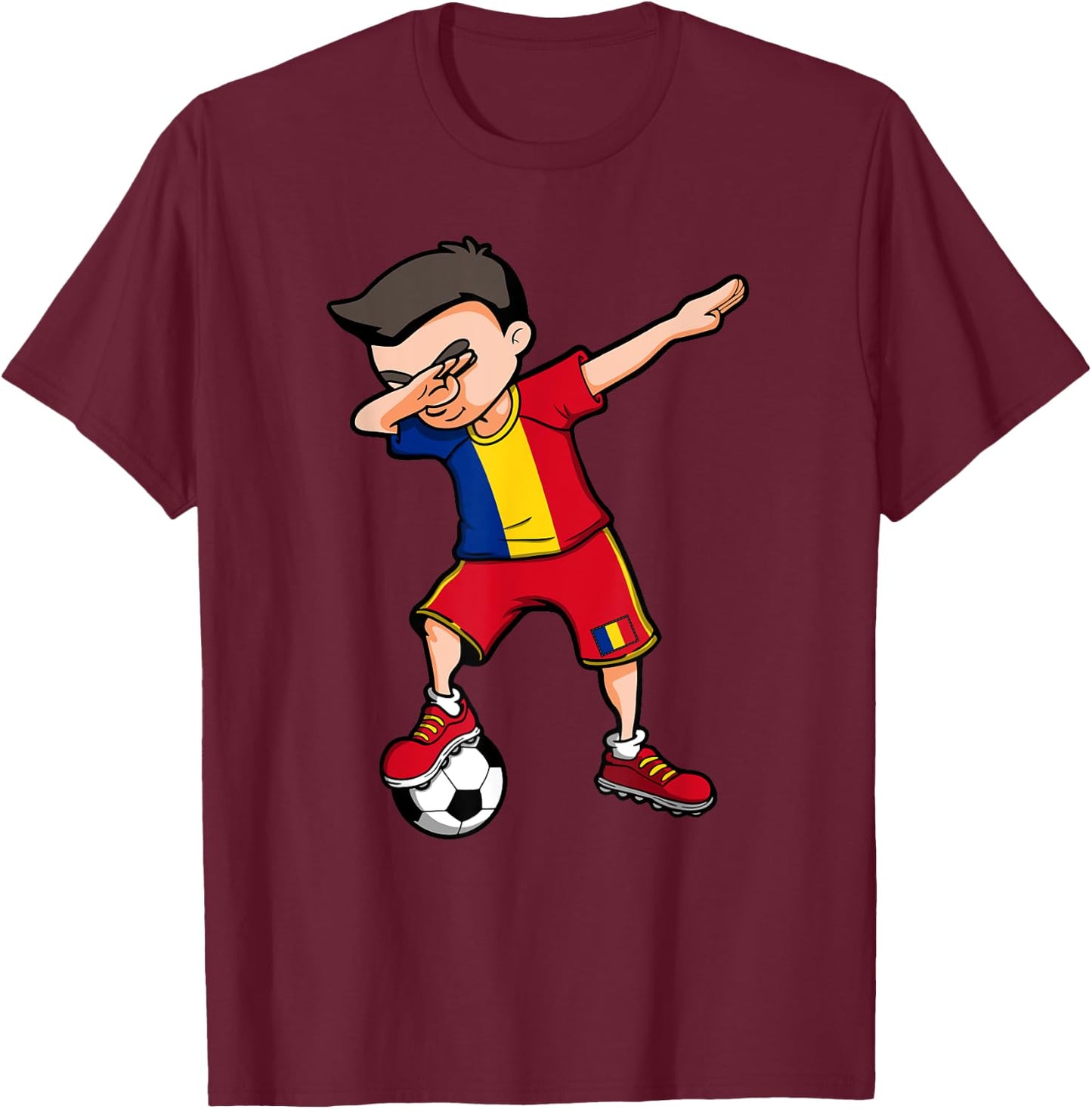 Dabbing Soccer Boy Romania Football Fan Jersey Romanian Flag T-Shirt - T-Shirt | Maroon