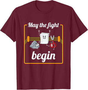 May The Fight Begin Cute Rock Paper Scissors T-Shirt - T-Shirt | Maroon