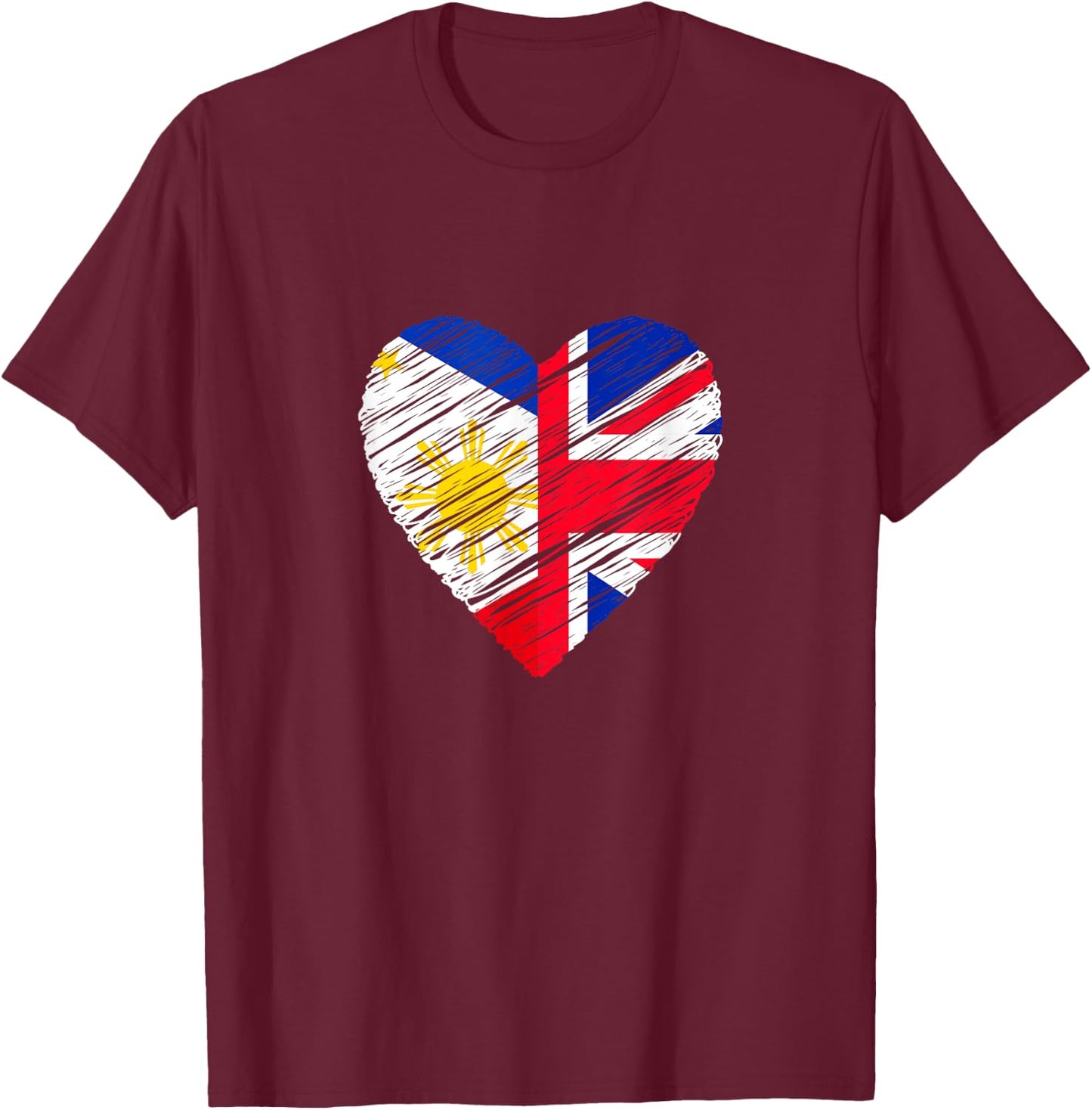 Philippines Great Britain Heart UK Flag Filipino Flag Heart T-Shirt - T-Shirt | Maroon