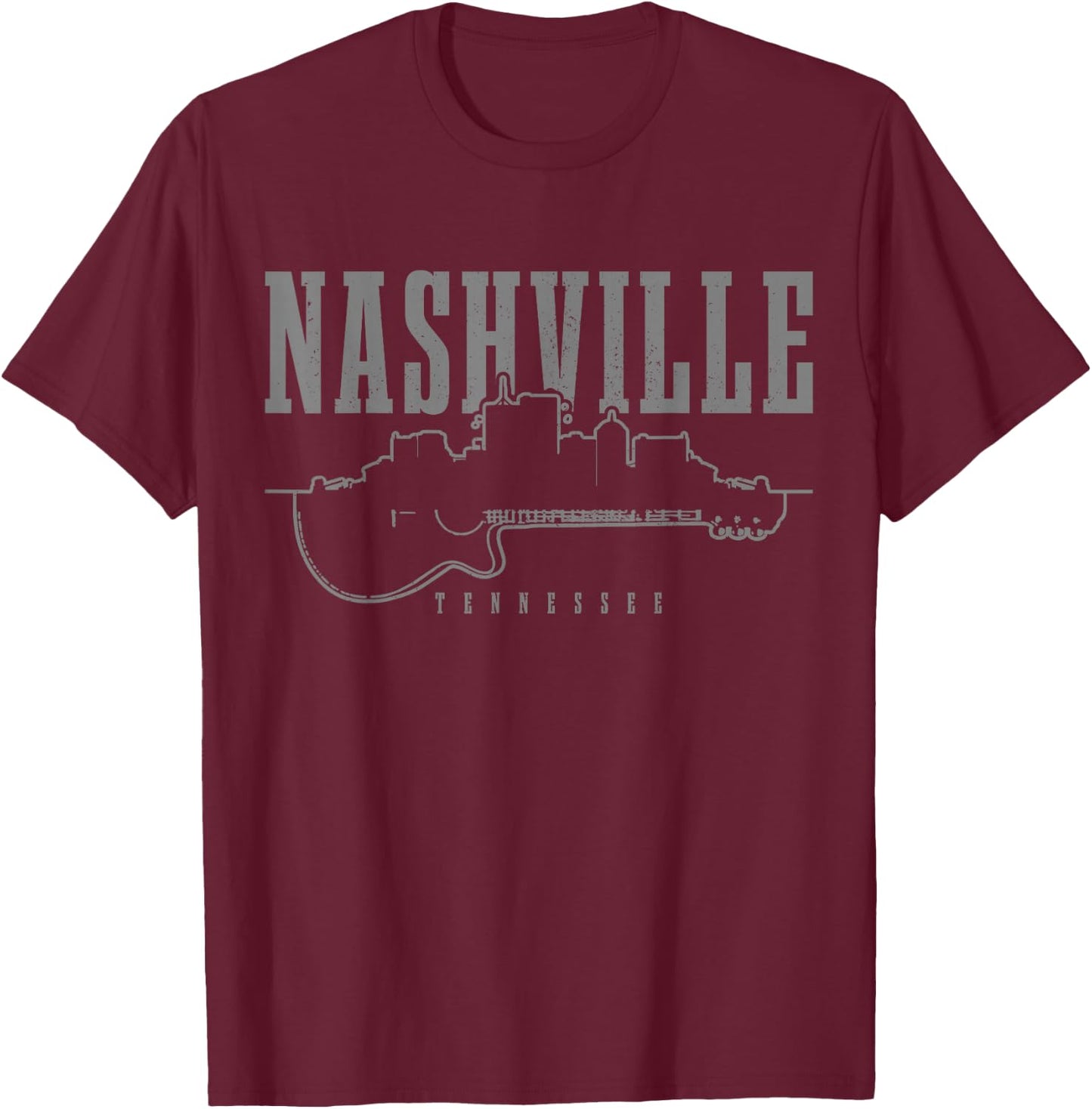 Nashville Tennessee Country Music City Skyline Guitar T-Shirt - T-Shirt | Maroon