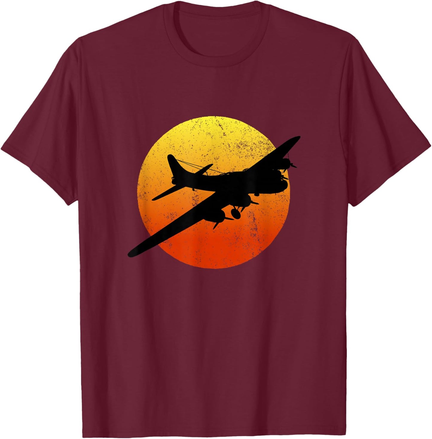 B-17 Flying Fortress Silhouette Sunset WW2 Airplane WWII B17 T-Shirt - T-Shirt | Maroon