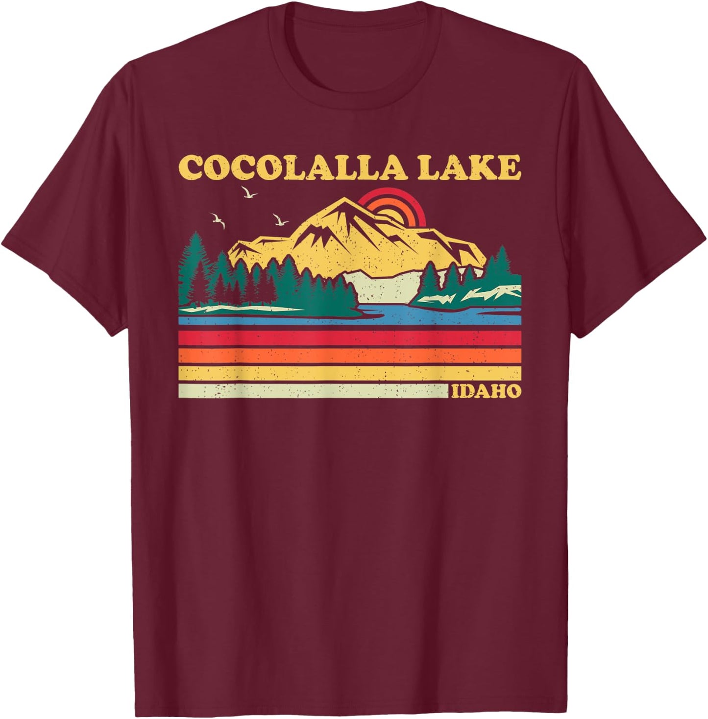 Vintage Retro Family Vacation Idaho Cocolalla Lake T-Shirt - T-Shirt | Maroon