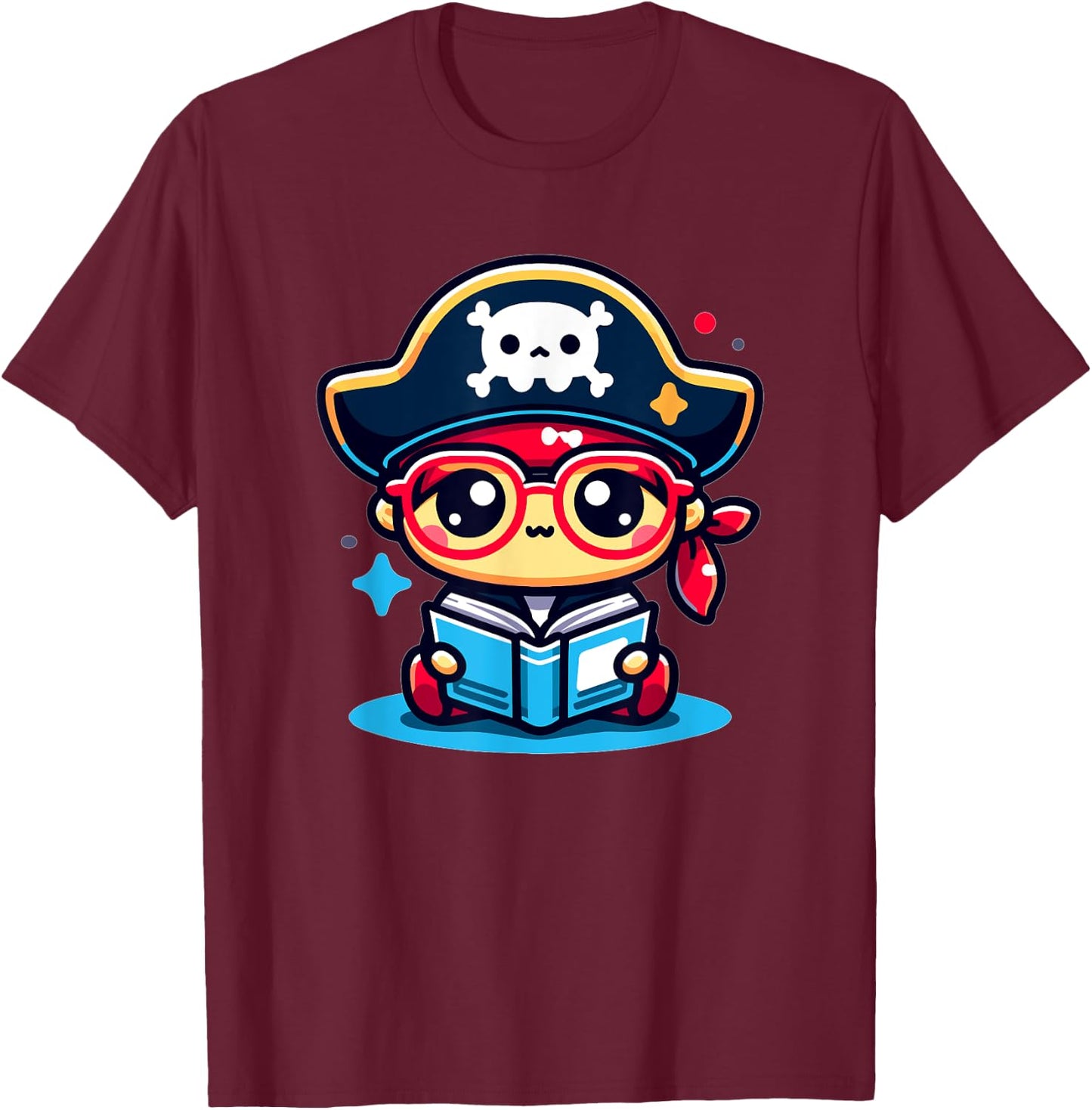 Adorable Book Lover Pirate With Reading Glasses Cute T-Shirt - T-Shirt | Maroon