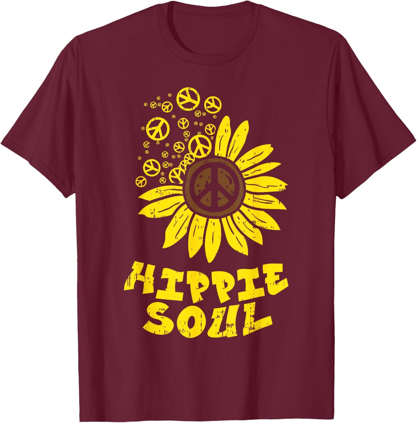 Hippie Soul Sunflower Peace Vintage Retro Floral Hippi Women T-Shirt - T-Shirt | Maroon